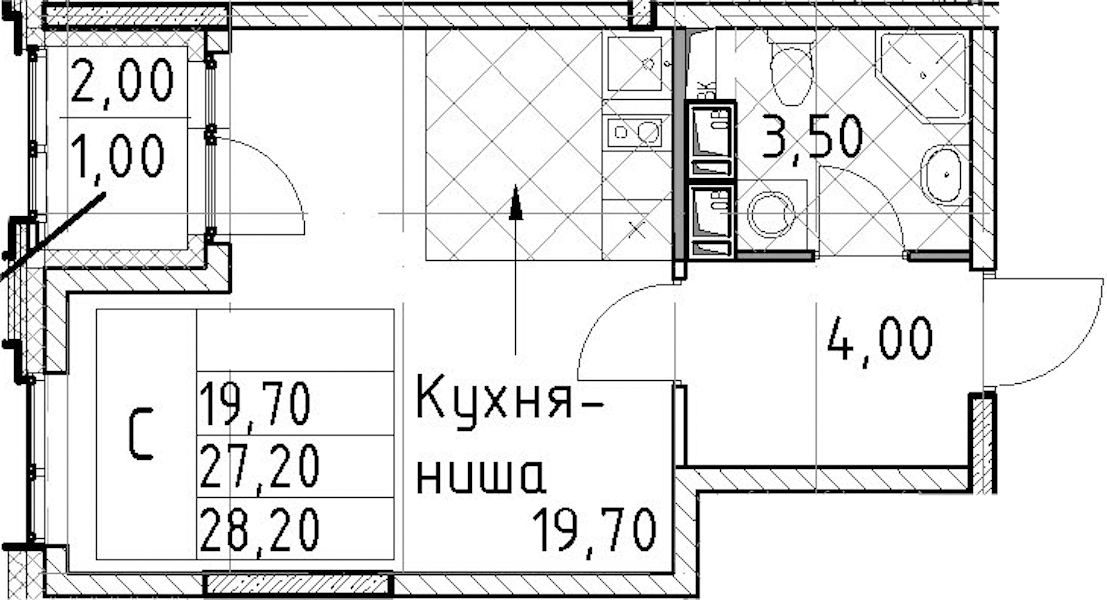 Квартира студия 28.2 м², 13/13 эт., ЖК «Тайм Сквер»